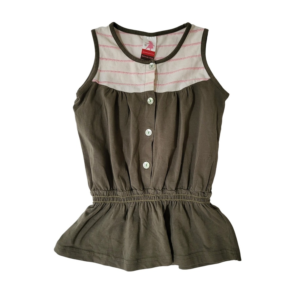 Matilda Jane Girls Serendipity Top Size 4 Sleeveless Olive Green‎ Pink Striped